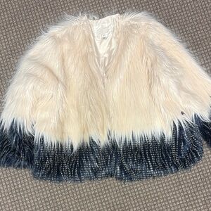 Stylish Cream and Blue Faux Fur Jacket